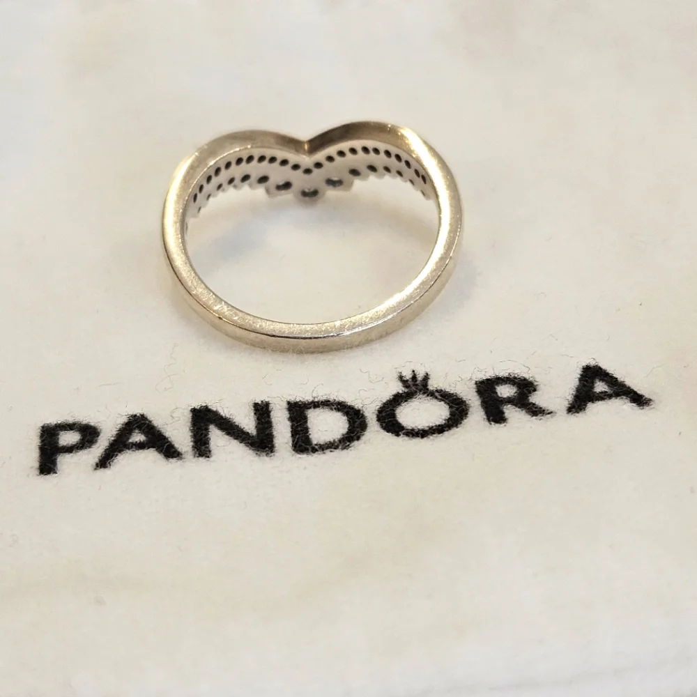 Pandora Sterling Silver Timeless Princess Wishbone CZ Ring S925 ALE Size 7.5 - Picture 6 of 9
